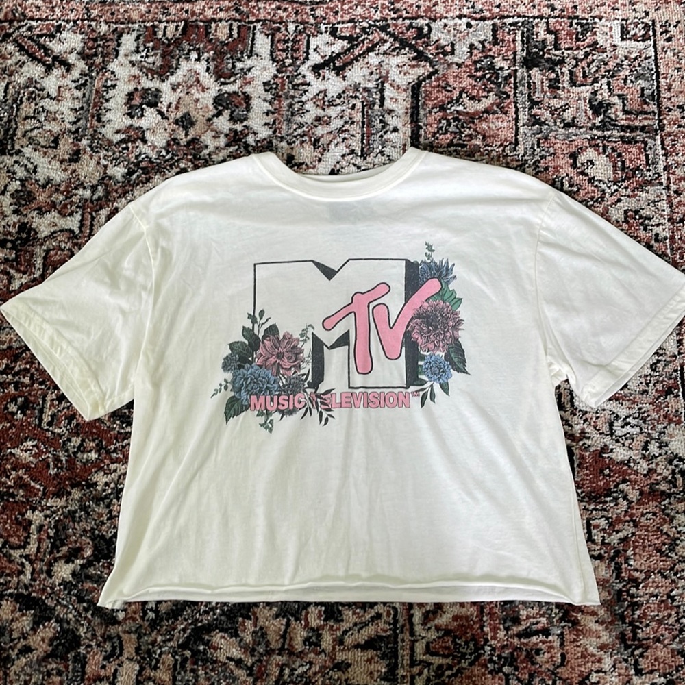 pale yellow and floral mtv cropped t shirt